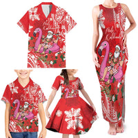 Personalized Hawaii Christmas Family Matching Tank Maxi Dress and Hawaiian Shirt Mele Kalikimaka Chilling Shaka Santa Flamingo LT14 - Polynesian Pride