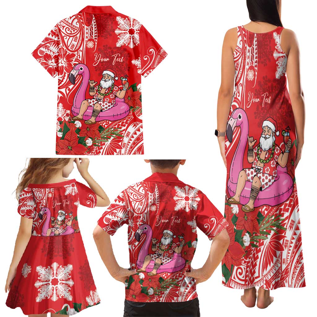 Personalized Hawaii Christmas Family Matching Tank Maxi Dress and Hawaiian Shirt Mele Kalikimaka Chilling Shaka Santa Flamingo LT14 - Polynesian Pride