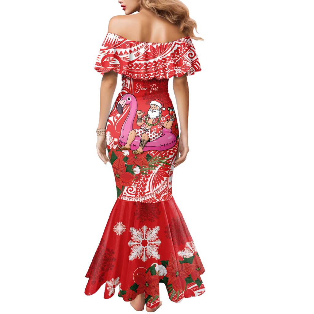 Personalized Hawaii Christmas Mermaid Dress Mele Kalikimaka Chilling Shaka Santa Flamingo - Polynesian Pride