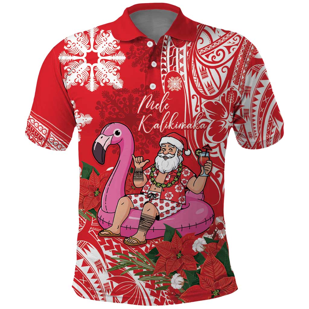 Personalized Hawaii Christmas Polo Shirt Mele Kalikimaka Chilling Shaka Santa Flamingo - Polynesian Pride