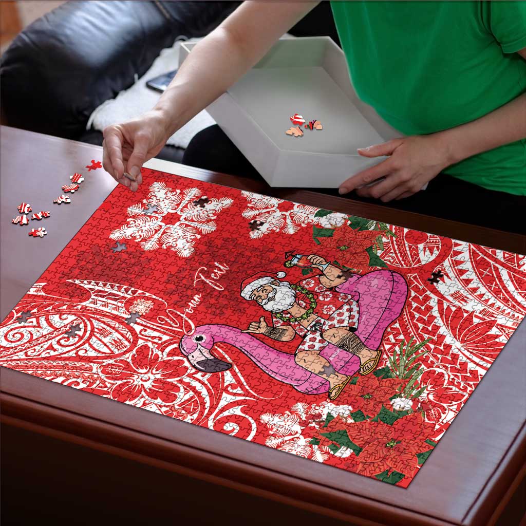 Personalized Hawaii Christmas Puzzle Mele Kalikimaka Chilling Shaka Santa Flamingo LT14 - Polynesian Pride