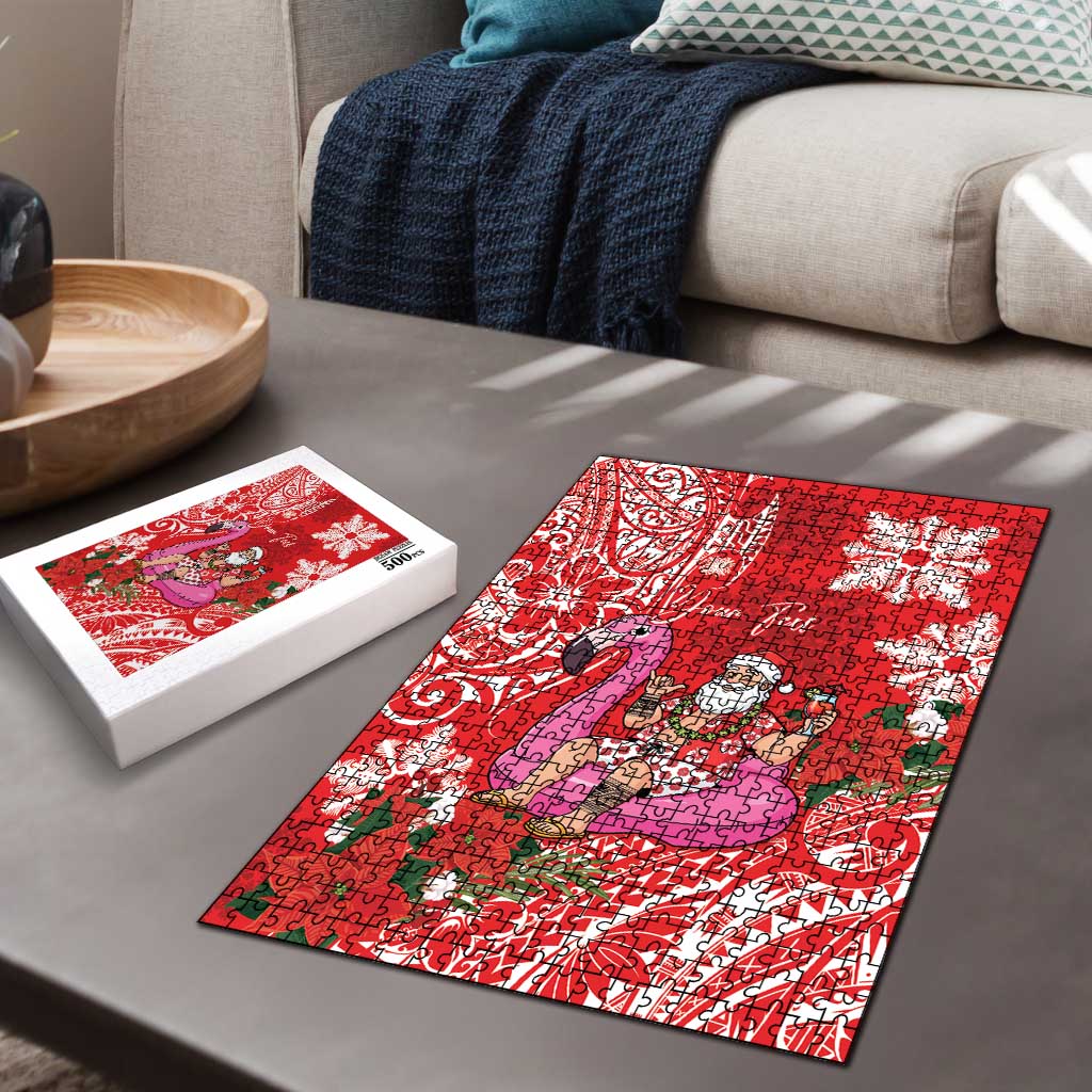 Personalized Hawaii Christmas Puzzle Mele Kalikimaka Chilling Shaka Santa Flamingo LT14 - Polynesian Pride