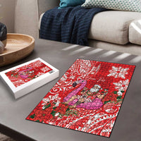 Personalized Hawaii Christmas Puzzle Mele Kalikimaka Chilling Shaka Santa Flamingo LT14 - Polynesian Pride