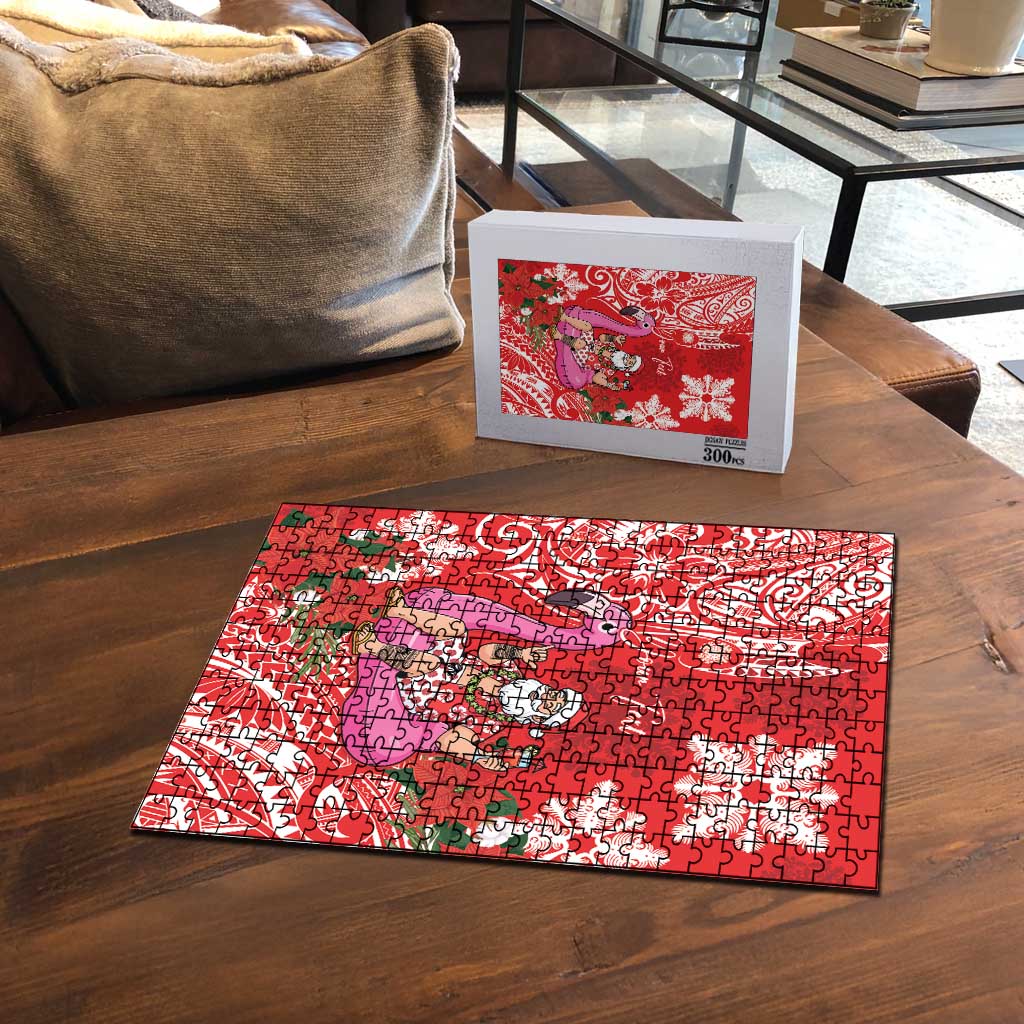 Personalized Hawaii Christmas Puzzle Mele Kalikimaka Chilling Shaka Santa Flamingo LT14 - Polynesian Pride
