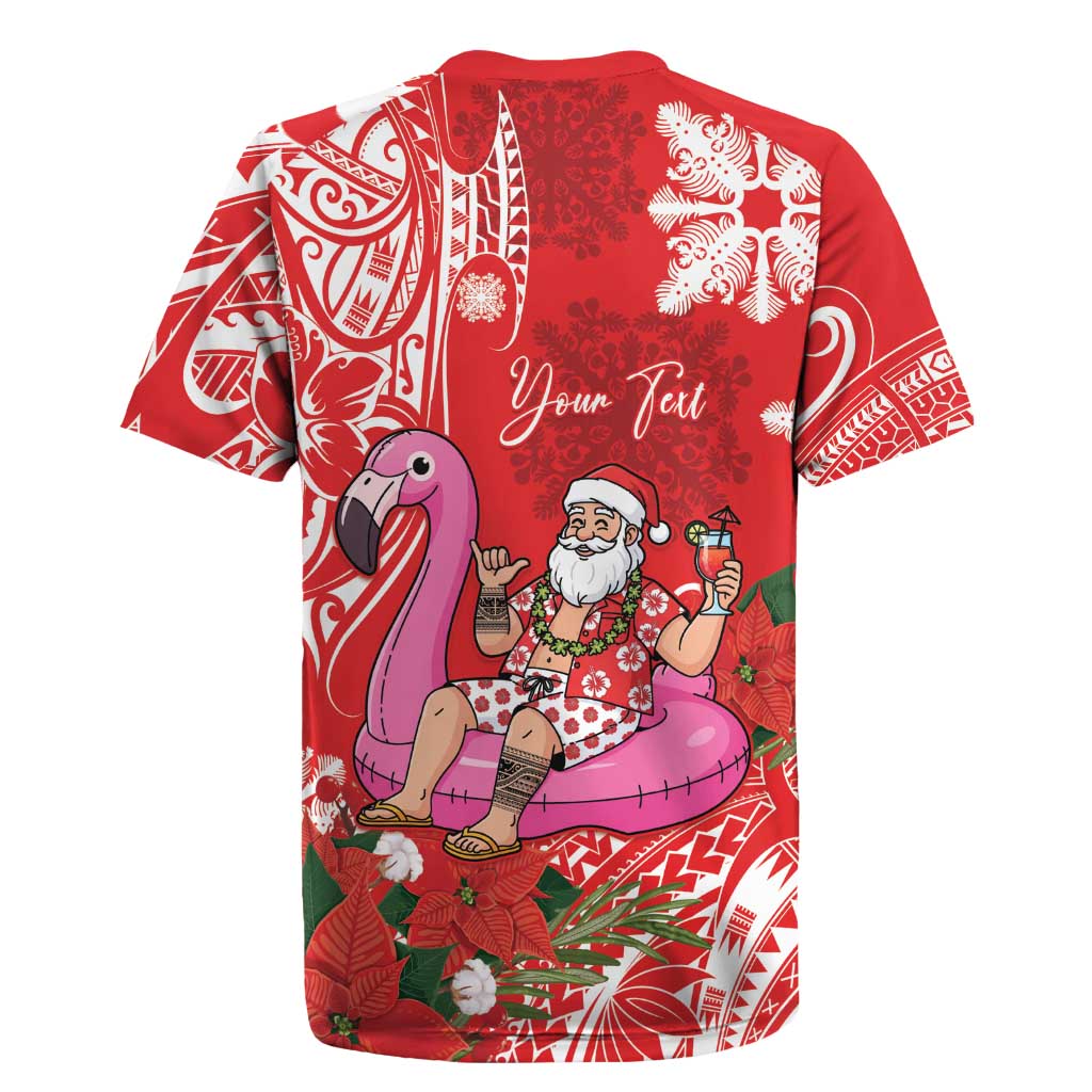 Personalized Hawaii Christmas Rugby Jersey Mele Kalikimaka Chilling Shaka Santa Flamingo - Polynesian Pride
