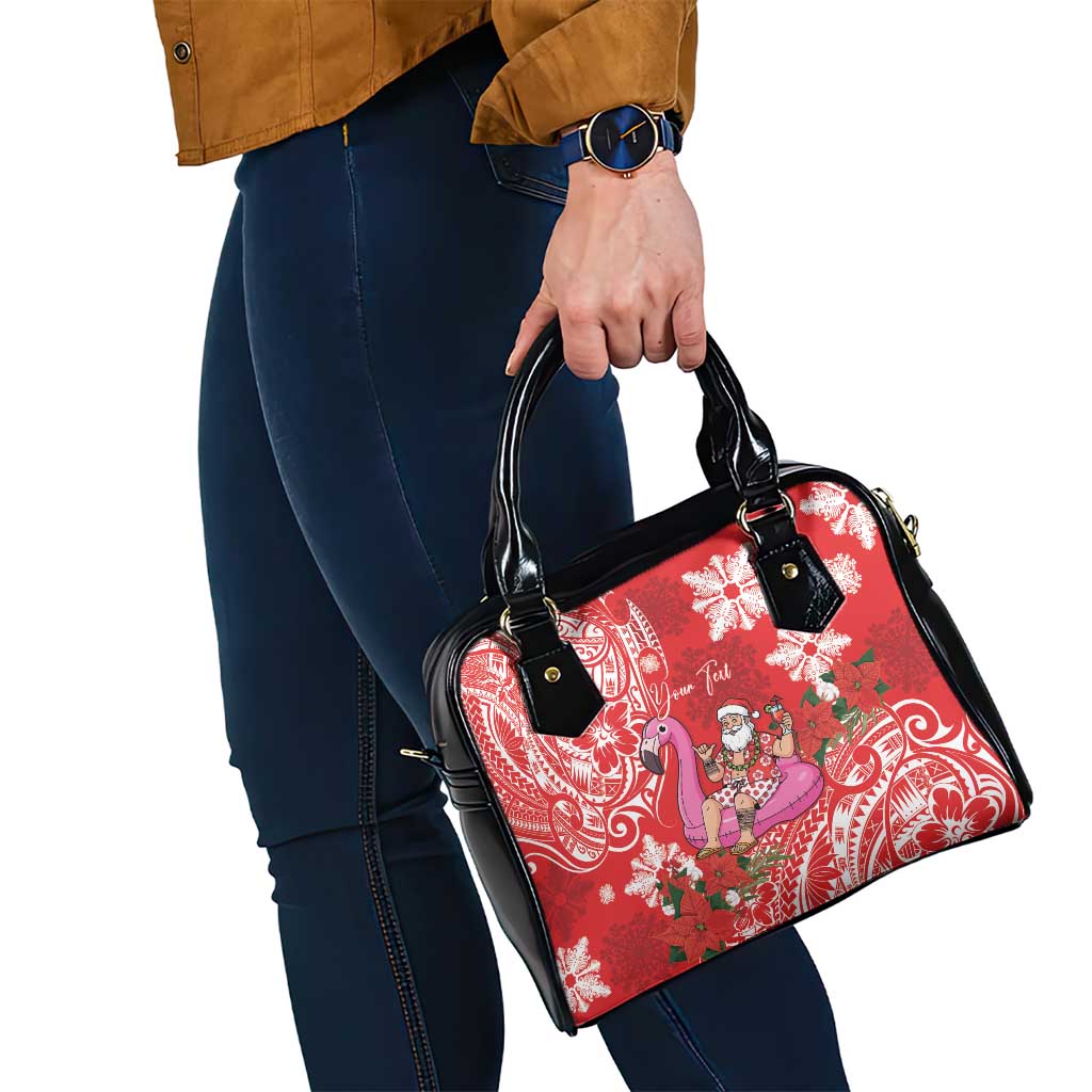 Personalized Hawaii Christmas Shoulder Handbag Mele Kalikimaka Chilling Shaka Santa Flamingo - Polynesian Pride