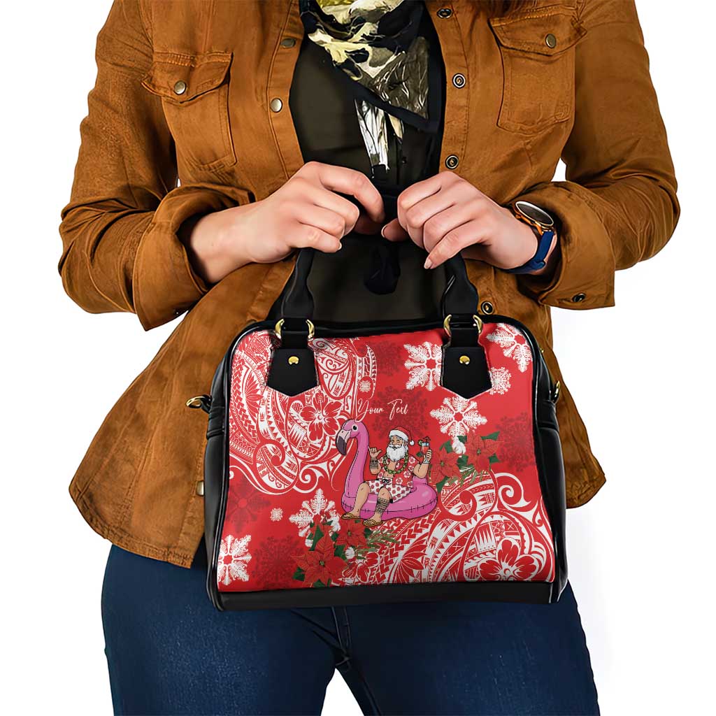 Personalized Hawaii Christmas Shoulder Handbag Mele Kalikimaka Chilling Shaka Santa Flamingo - Polynesian Pride