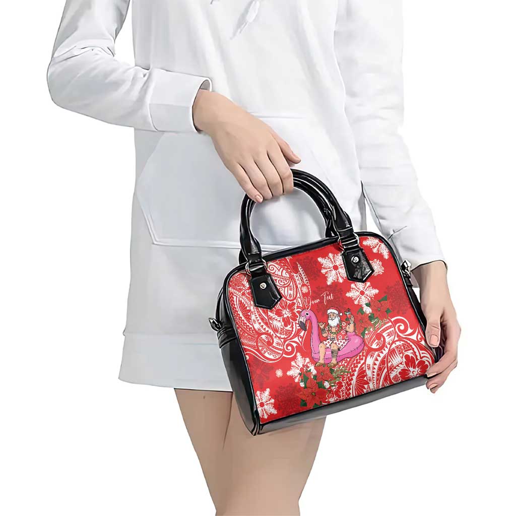 Personalized Hawaii Christmas Shoulder Handbag Mele Kalikimaka Chilling Shaka Santa Flamingo - Polynesian Pride