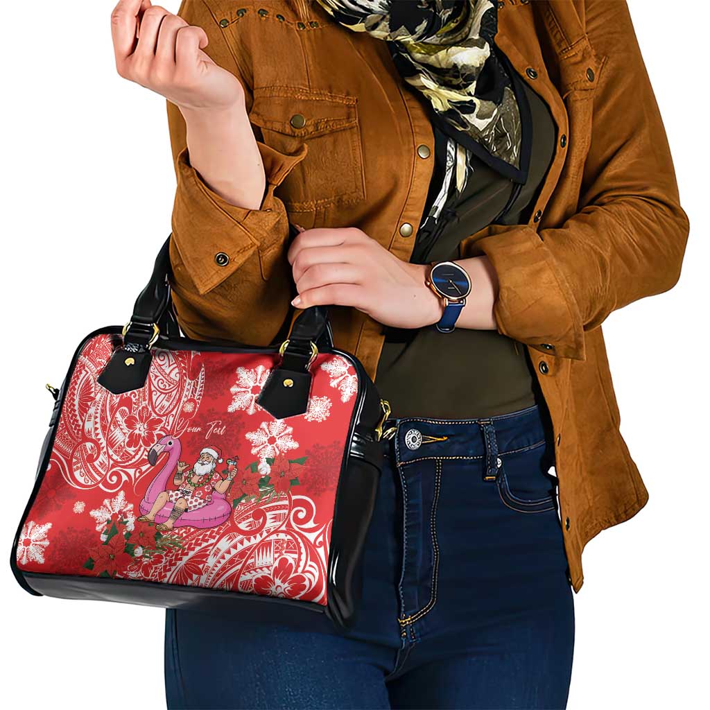 Personalized Hawaii Christmas Shoulder Handbag Mele Kalikimaka Chilling Shaka Santa Flamingo - Polynesian Pride