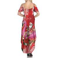 Personalized Hawaii Christmas Summer Maxi Dress Mele Kalikimaka Chilling Shaka Santa Flamingo - Polynesian Pride