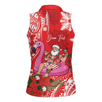 Personalized Hawaii Christmas Women Sleeveless Polo Shirt Mele Kalikimaka Chilling Shaka Santa Flamingo LT14 - Polynesian Pride