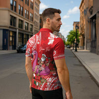 Personalized Hawaii Christmas Zipper Polo Shirt Mele Kalikimaka Chilling Shaka Santa Flamingo - Polynesian Pride