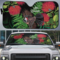 Meri Kirihimete New Zealand Auto Sun Shade Piwakawaka Koru Fern Mix Pohutukawa LT14 Black - Polynesian Pride