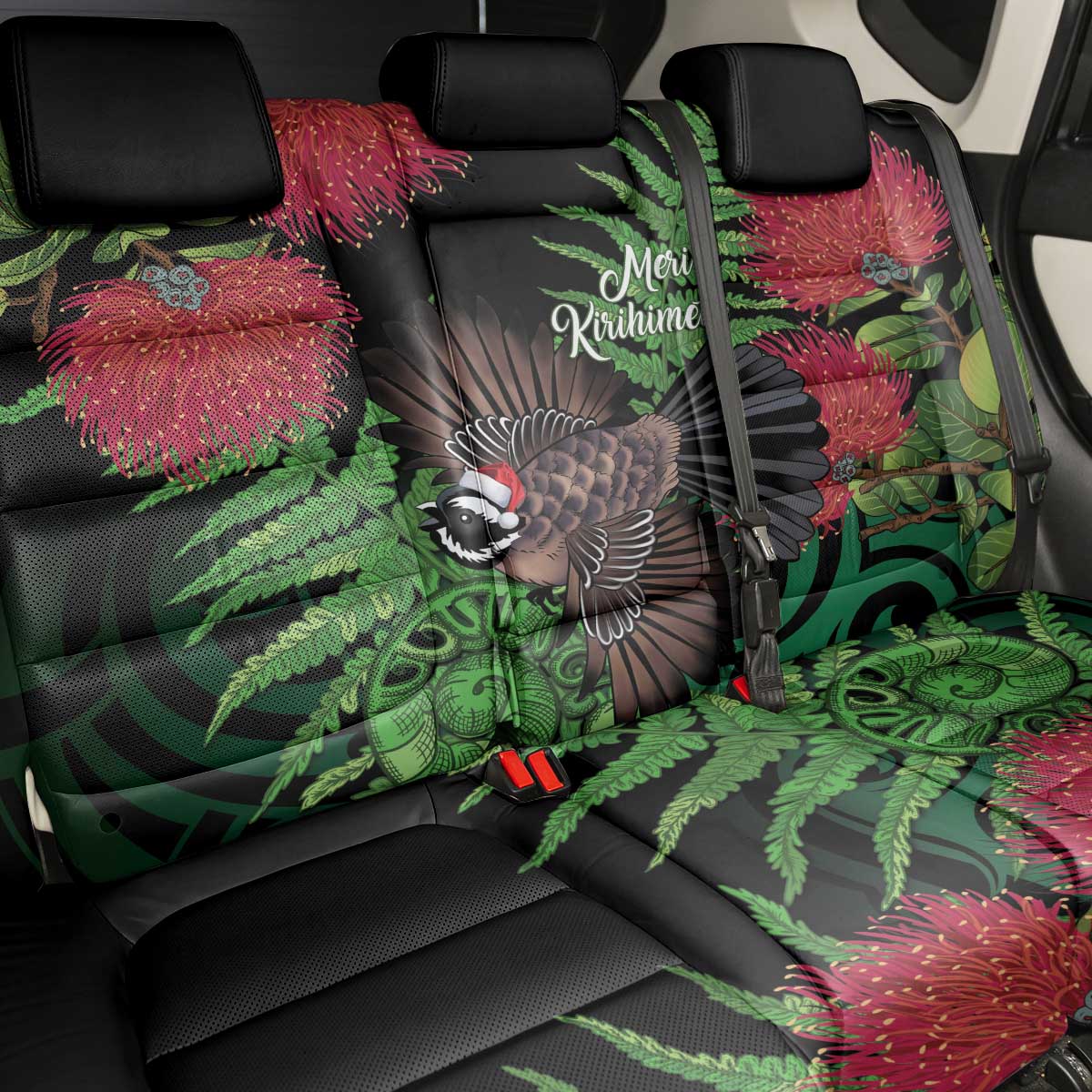 Meri Kirihimete New Zealand Back Car Seat Cover Piwakawaka Koru Fern Mix Pohutukawa LT14 - Polynesian Pride