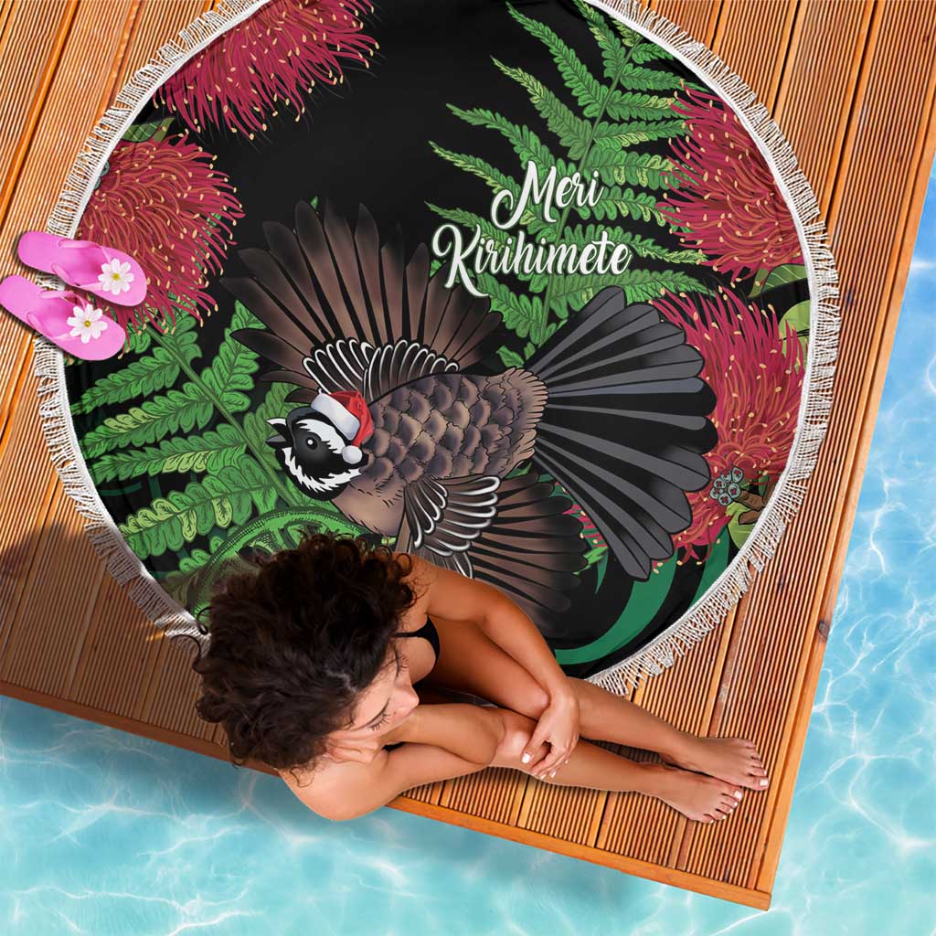 Meri Kirihimete New Zealand Beach Blanket Piwakawaka Koru Fern Mix Pohutukawa LT14 - Polynesian Pride