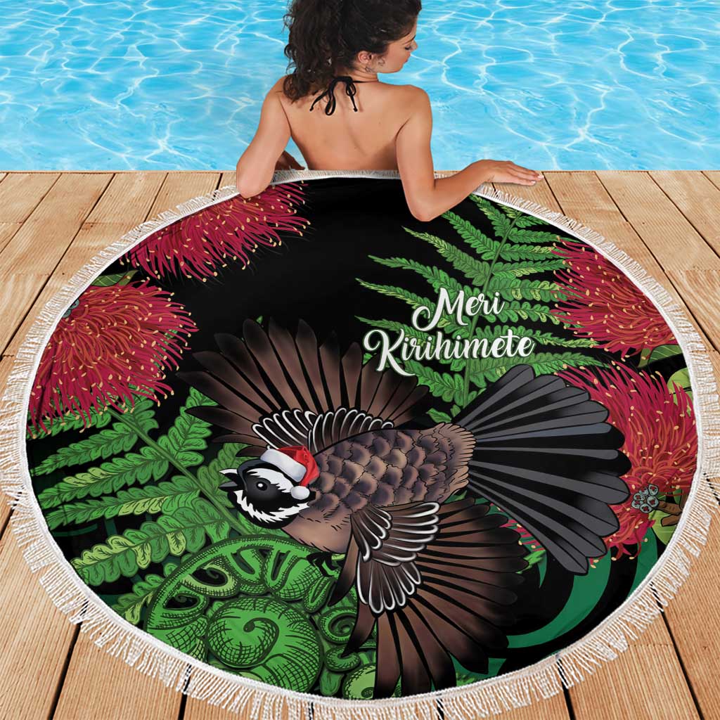 Meri Kirihimete New Zealand Beach Blanket Piwakawaka Koru Fern Mix Pohutukawa LT14 - Polynesian Pride