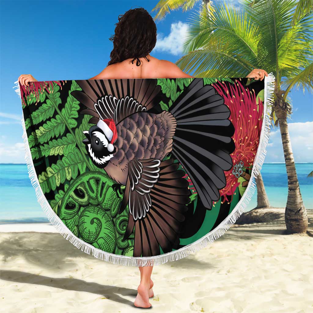 Meri Kirihimete New Zealand Beach Blanket Piwakawaka Koru Fern Mix Pohutukawa LT14 - Polynesian Pride