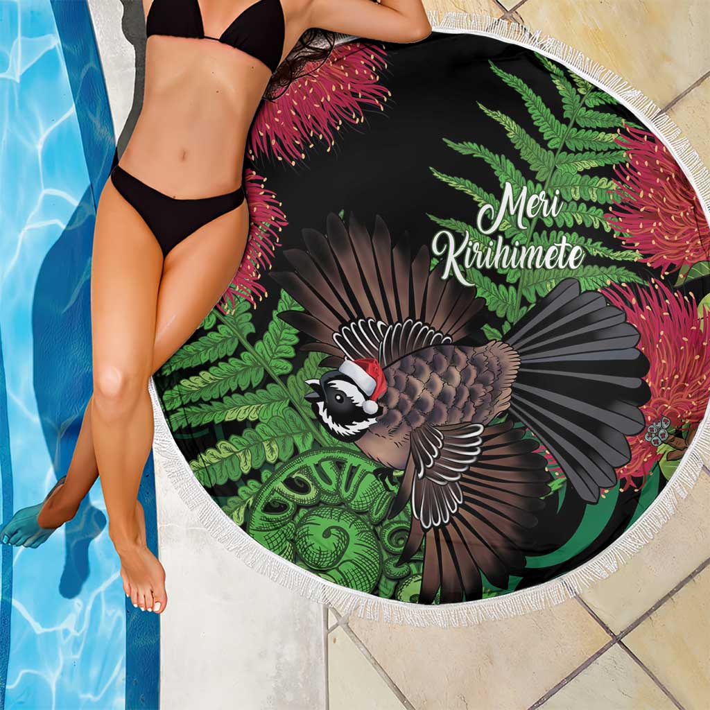 Meri Kirihimete New Zealand Beach Blanket Piwakawaka Koru Fern Mix Pohutukawa LT14 - Polynesian Pride