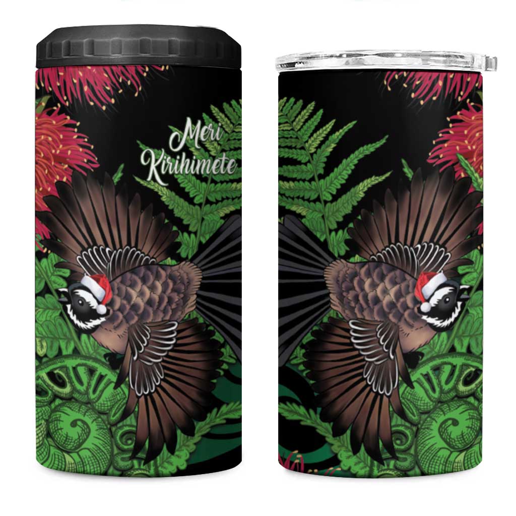 Meri Kirihimete New Zealand 4 in 1 Can Cooler Tumbler Piwakawaka Koru Fern Mix Pohutukawa LT14 One Size: 16 oz Black - Polynesian Pride