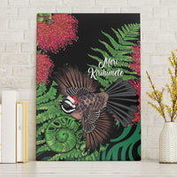 Meri Kirihimete New Zealand Canvas Wall Art Piwakawaka Koru Fern Mix Pohutukawa LT14 Without Frame Black - Polynesian Pride