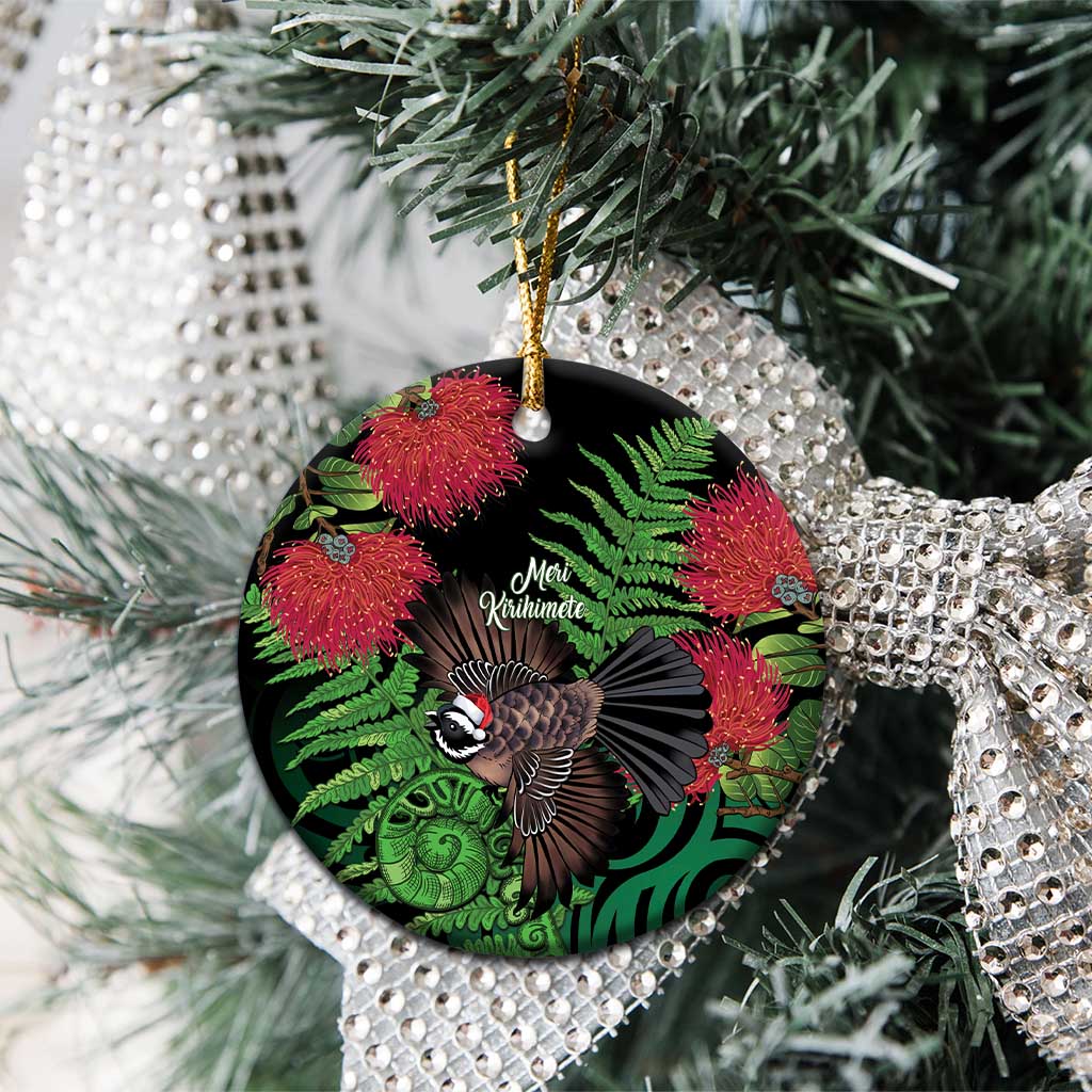 Meri Kirihimete New Zealand Ceramic Ornament Piwakawaka Koru Fern Mix Pohutukawa LT14 - Polynesian Pride