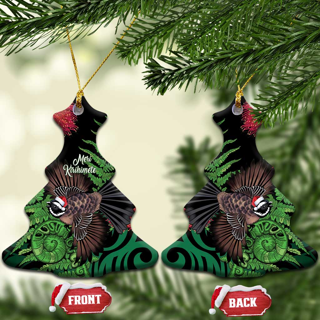 Meri Kirihimete New Zealand Ceramic Ornament Piwakawaka Koru Fern Mix Pohutukawa LT14 Christmas Tree Black - Polynesian Pride