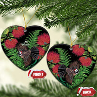 Meri Kirihimete New Zealand Ceramic Ornament Piwakawaka Koru Fern Mix Pohutukawa LT14 Heart Black - Polynesian Pride