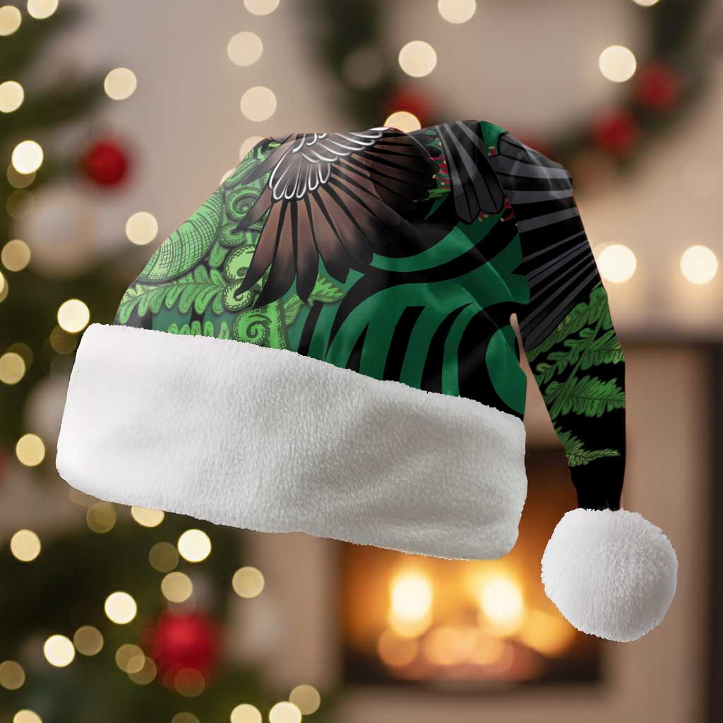 Meri Kirihimete New Zealand Christmas Santa Hat Piwakawaka Koru Fern Mix Pohutukawa LT14 Without Fur Black - Polynesian Pride