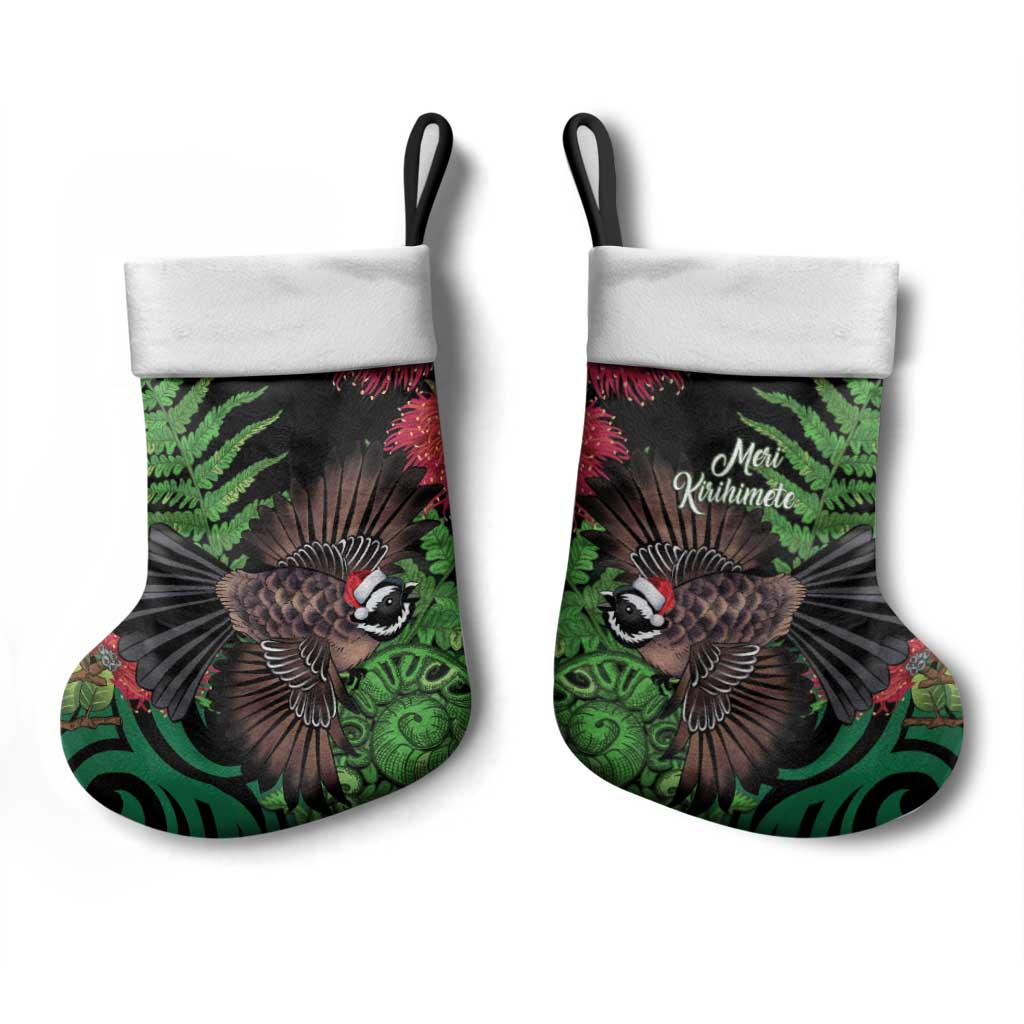 Meri Kirihimete New Zealand Christmas Stocking Piwakawaka Koru Fern Mix Pohutukawa LT14 - Polynesian Pride