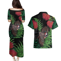 Meri Kirihimete New Zealand Couples Matching Puletasi and Hawaiian Shirt Piwakawaka Koru Fern Mix Pohutukawa - Polynesian Pride