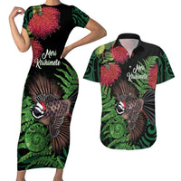 Meri Kirihimete New Zealand Couples Matching Short Sleeve Bodycon Dress and Hawaiian Shirt Piwakawaka Koru Fern Mix Pohutukawa - Polynesian Pride