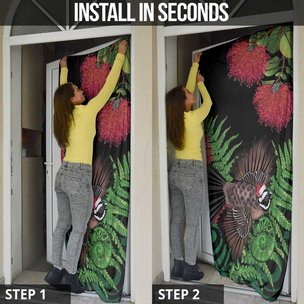 Meri Kirihimete New Zealand Door Cover Piwakawaka Koru Fern Mix Pohutukawa LT14 - Polynesian Pride
