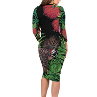 Meri Kirihimete New Zealand Family Matching Long Sleeve Bodycon Dress and Hawaiian Shirt Piwakawaka Koru Fern Mix Pohutukawa LT14 - Polynesian Pride