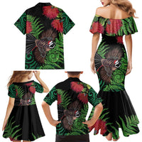 Meri Kirihimete New Zealand Family Matching Mermaid Dress and Hawaiian Shirt Piwakawaka Koru Fern Mix Pohutukawa LT14 - Polynesian Pride