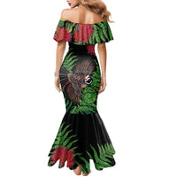 Meri Kirihimete New Zealand Family Matching Mermaid Dress and Hawaiian Shirt Piwakawaka Koru Fern Mix Pohutukawa LT14 - Polynesian Pride