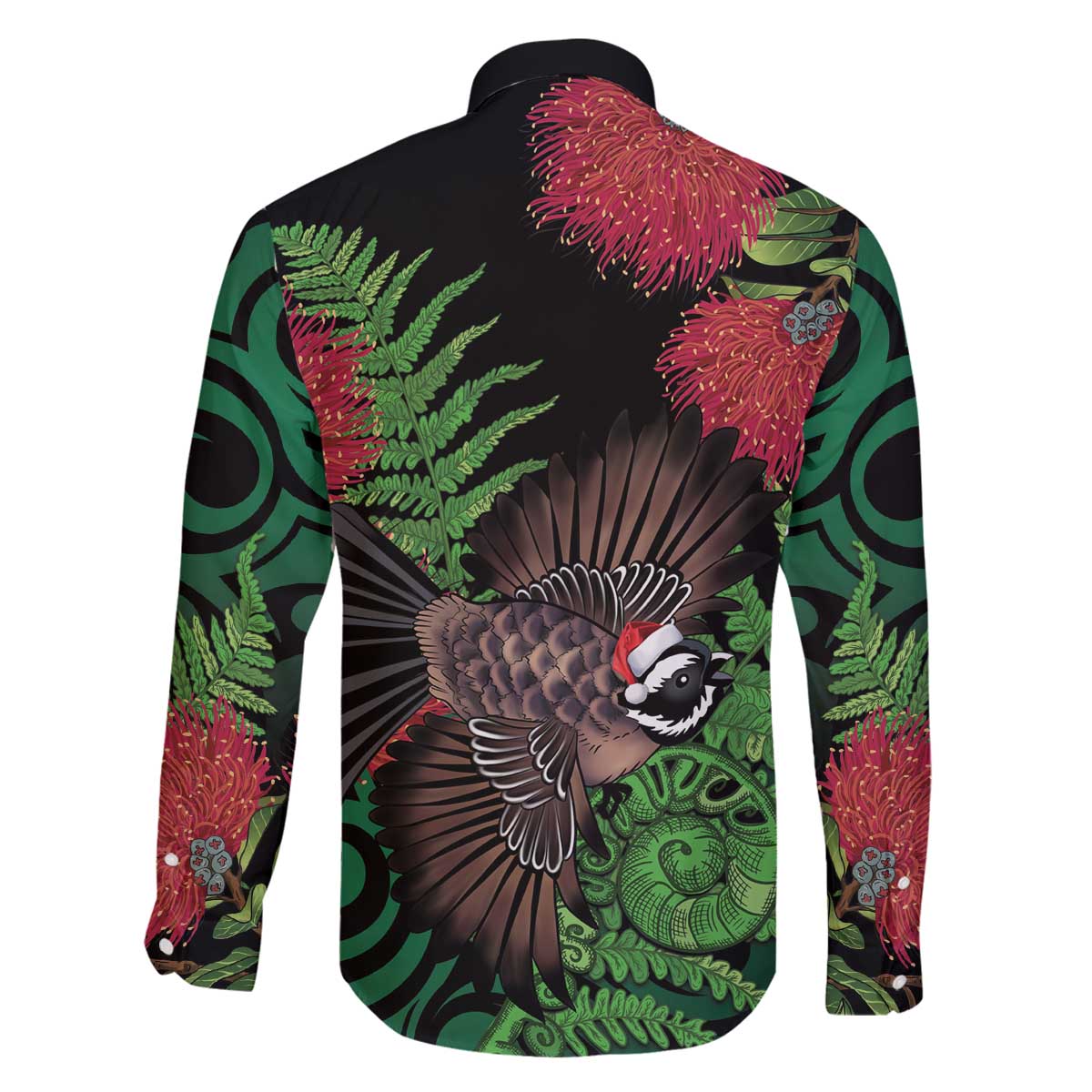 Meri Kirihimete New Zealand Family Matching Off The Shoulder Long Sleeve Dress and Hawaiian Shirt Piwakawaka Koru Fern Mix Pohutukawa LT14 - Polynesian Pride