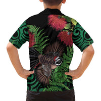 Meri Kirihimete New Zealand Family Matching Off Shoulder Maxi Dress and Hawaiian Shirt Piwakawaka Koru Fern Mix Pohutukawa LT14 - Polynesian Pride