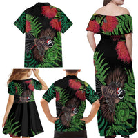 Meri Kirihimete New Zealand Family Matching Off Shoulder Maxi Dress and Hawaiian Shirt Piwakawaka Koru Fern Mix Pohutukawa LT14 - Polynesian Pride