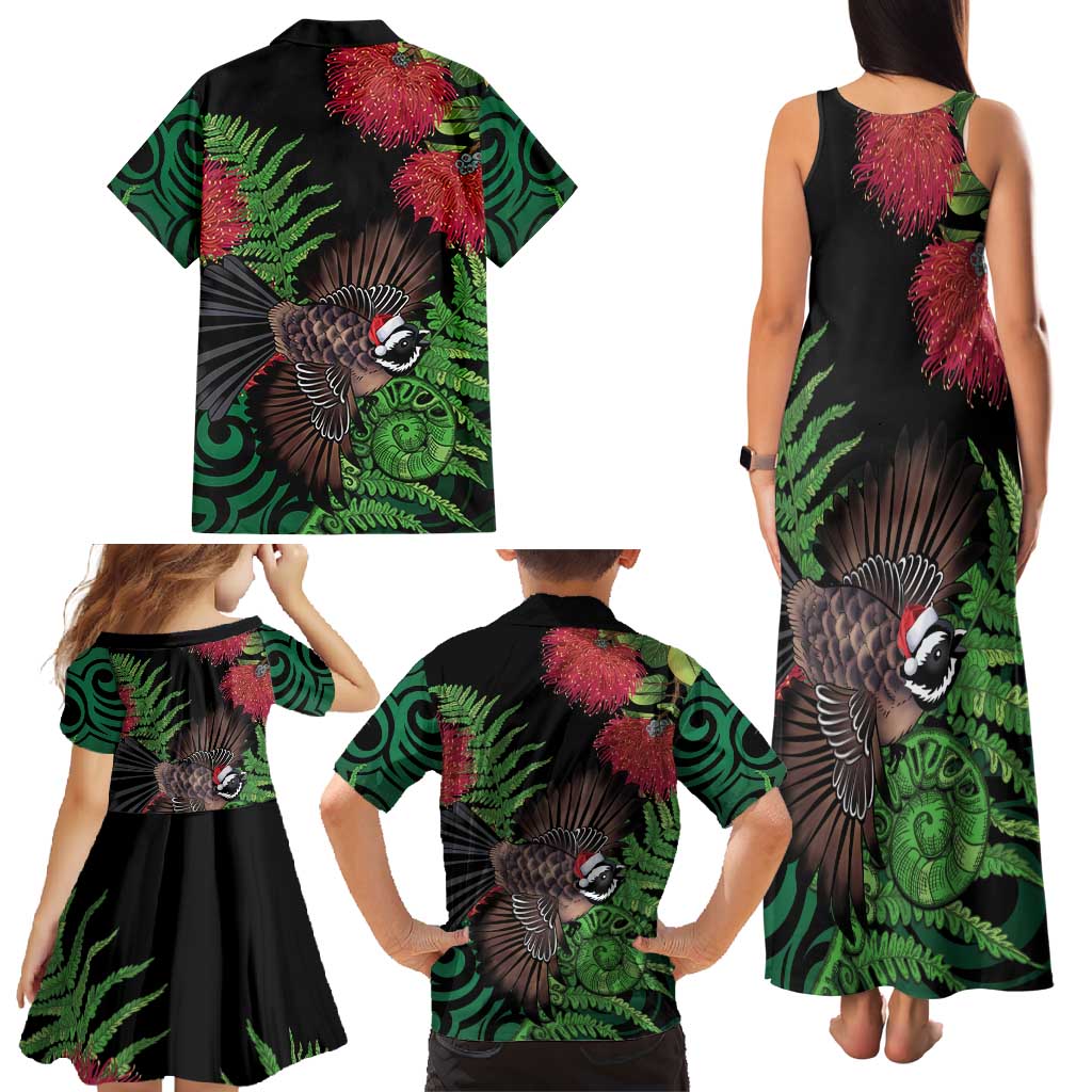 Meri Kirihimete New Zealand Family Matching Tank Maxi Dress and Hawaiian Shirt Piwakawaka Koru Fern Mix Pohutukawa LT14 - Polynesian Pride