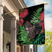 Meri Kirihimete New Zealand Garden Flag Piwakawaka Koru Fern Mix Pohutukawa LT14 House Flag Black - Polynesian Pride