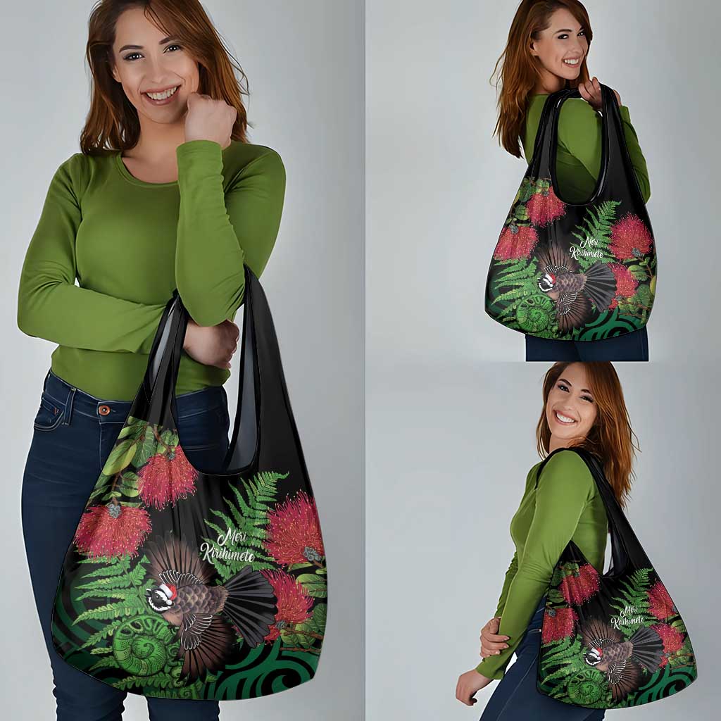 Meri Kirihimete New Zealand Grocery Bag Piwakawaka Koru Fern Mix Pohutukawa LT14 - Polynesian Pride