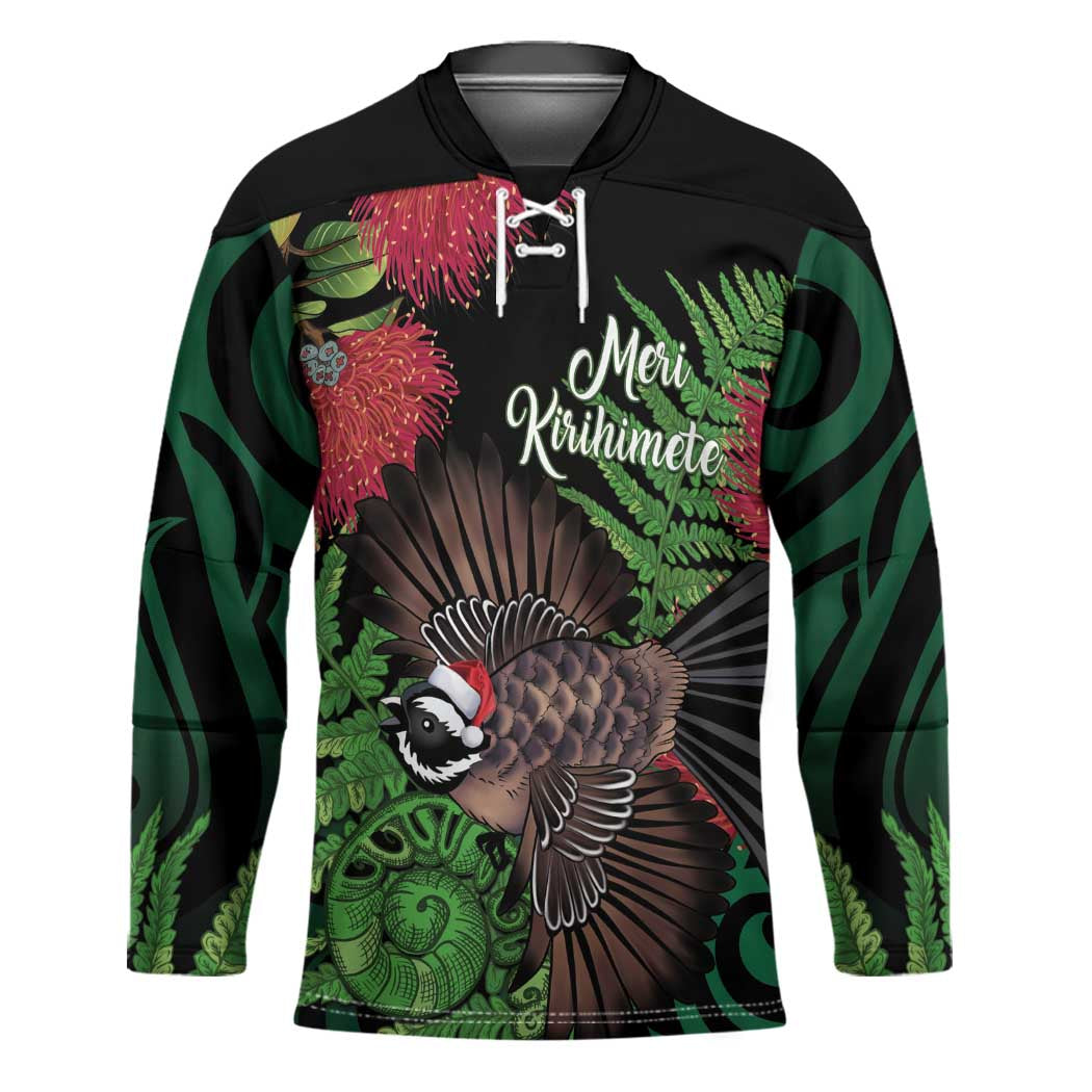 Meri Kirihimete New Zealand Hockey Jersey Piwakawaka Koru Fern Mix Pohutukawa - Polynesian Pride
