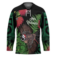 Meri Kirihimete New Zealand Hockey Jersey Piwakawaka Koru Fern Mix Pohutukawa LT14 Unisex Black - Polynesian Pride