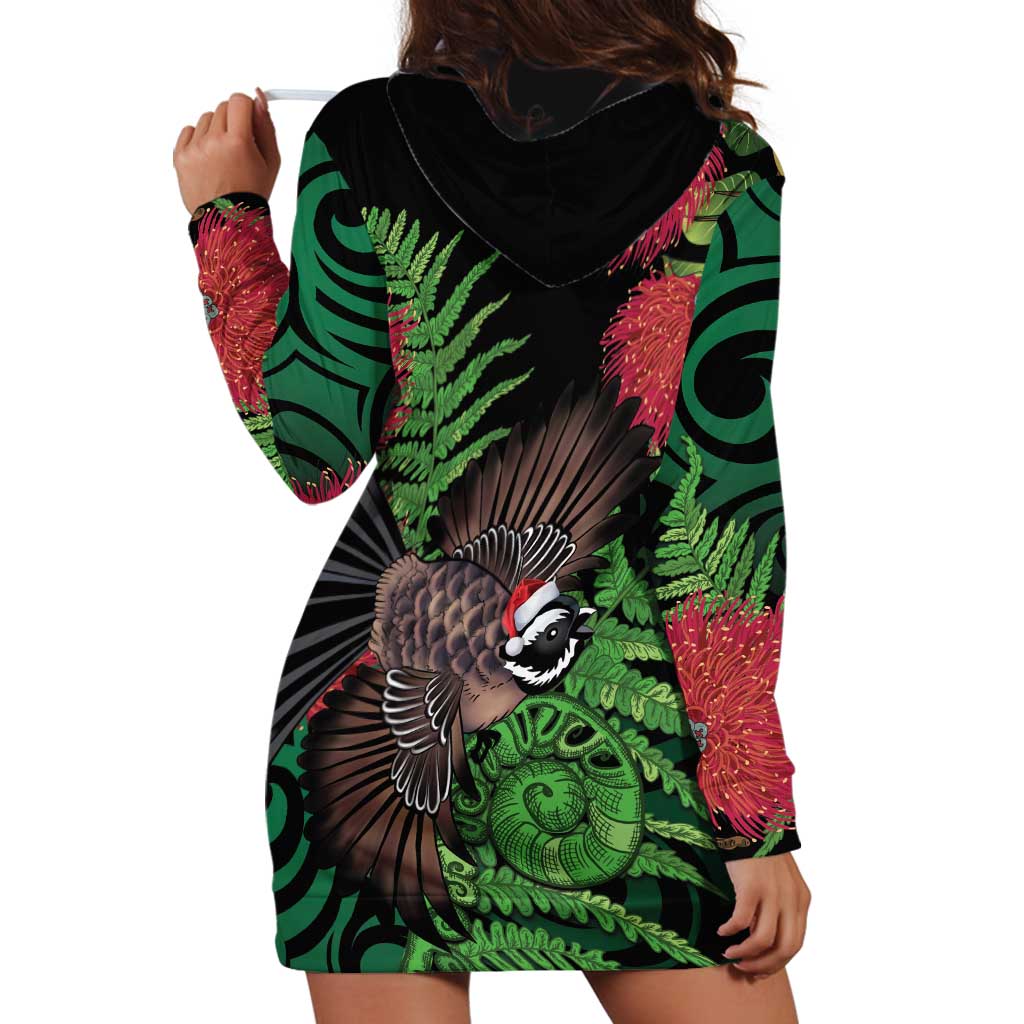 Meri Kirihimete New Zealand Hoodie Dress Piwakawaka Koru Fern Mix Pohutukawa LT14 - Polynesian Pride