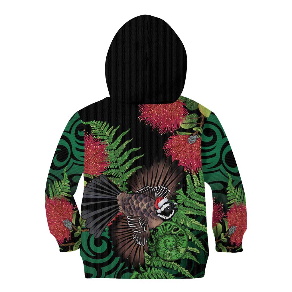 Meri Kirihimete New Zealand Kid Hoodie Piwakawaka Koru Fern Mix Pohutukawa LT14 - Polynesian Pride