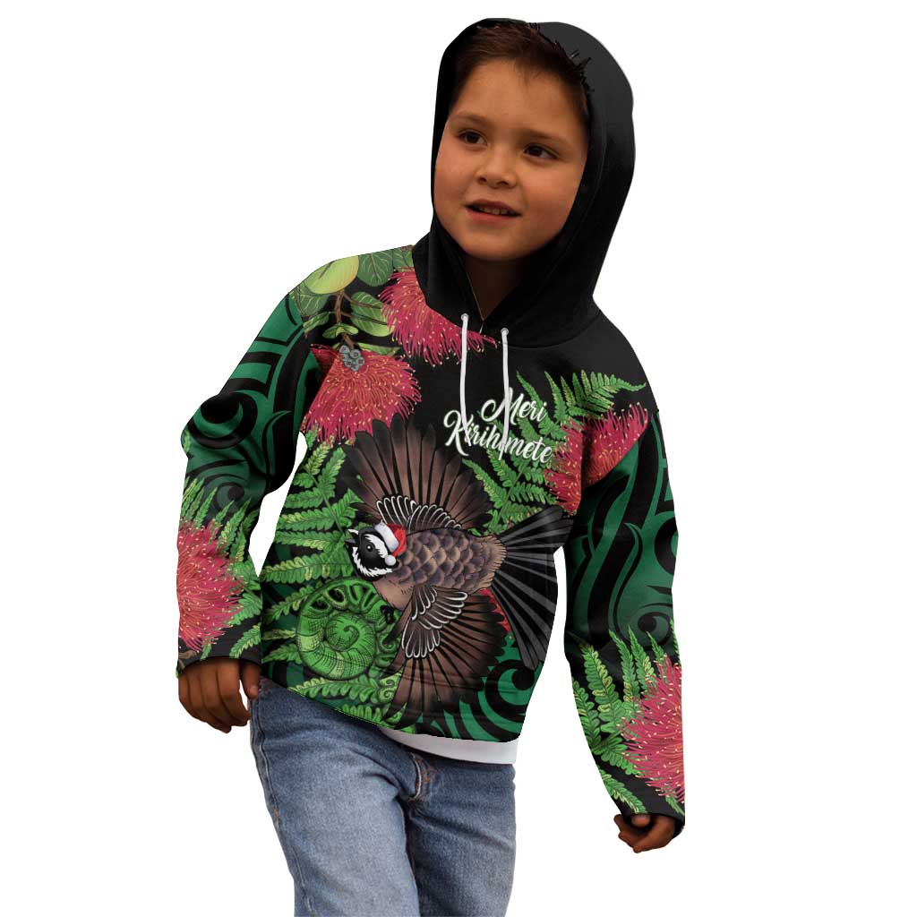 Meri Kirihimete New Zealand Kid Hoodie Piwakawaka Koru Fern Mix Pohutukawa LT14 - Polynesian Pride