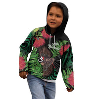 Meri Kirihimete New Zealand Kid Hoodie Piwakawaka Koru Fern Mix Pohutukawa LT14 - Polynesian Pride