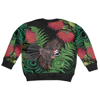 Meri Kirihimete New Zealand Kid Ugly Christmas Sweater Piwakawaka Koru Fern Mix Pohutukawa LT14 - Polynesian Pride