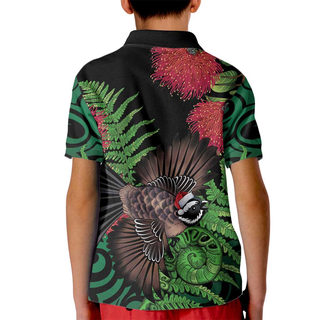 Meri Kirihimete New Zealand Kid Polo Shirt Piwakawaka Koru Fern Mix Pohutukawa LT14 - Polynesian Pride