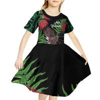 Meri Kirihimete New Zealand Kid Short Sleeve Dress Piwakawaka Koru Fern Mix Pohutukawa LT14 - Polynesian Pride